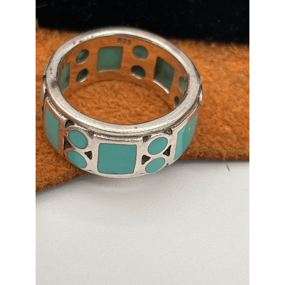 Unbranded 925 Sterling Silver Turquoise Inlaid Unique Size 5 Band Ring